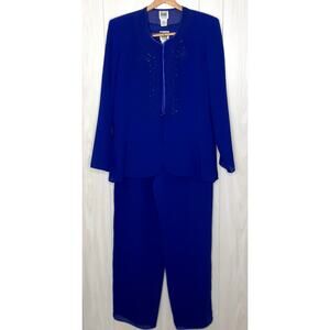 R & M Richards by Karen Kwong 3-piece Pant Suit Size 18 Blue Special Occasion